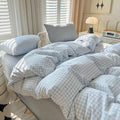 Nayoroom Gingham Duvet Cover Queen Size Blue White Plaid Checkered Comforter by Nayoroom