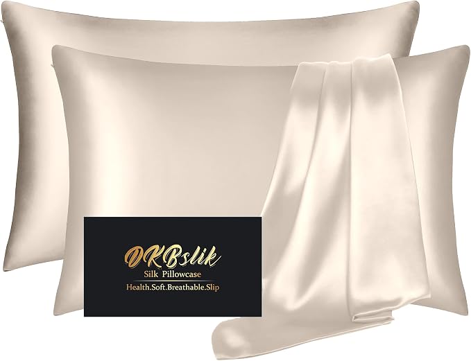 Silk Pillow Cases 2 Pack, Mulberry Silk Pillowcases Standard Set of 2, Anti Acne by HOME