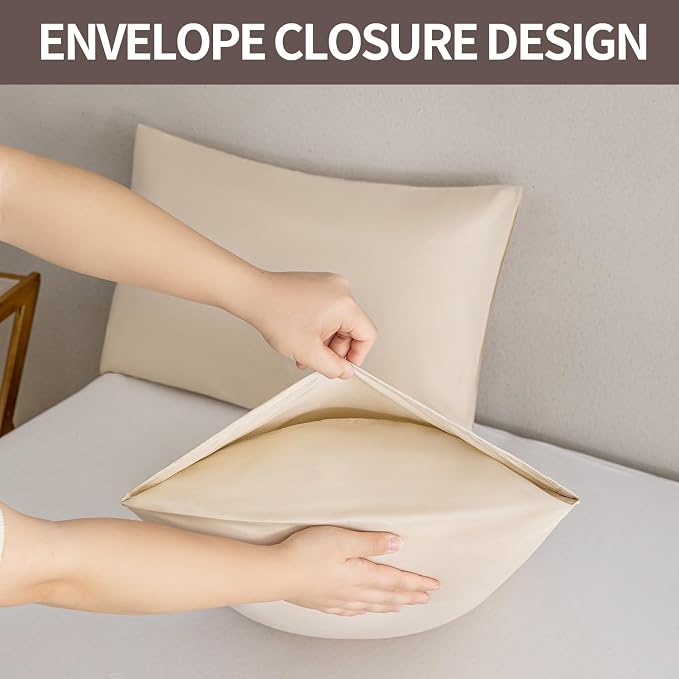 MINIPANDA Beige Pillow Cases Set of 4 Queen Size - Image 4