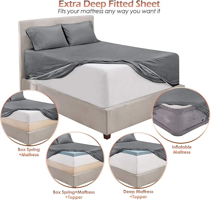 Hearth & Harbor Luxury Soft 6 Piece Bed Sheet Set Extra Deep Pocket Fitted - Image 3