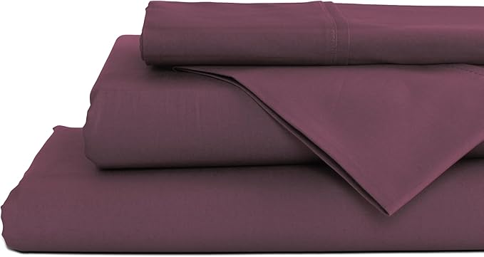 Linen Home 100% Cotton Percale Sheets Twin Size, Damson Berry, Deep Pocket by LINENHOME