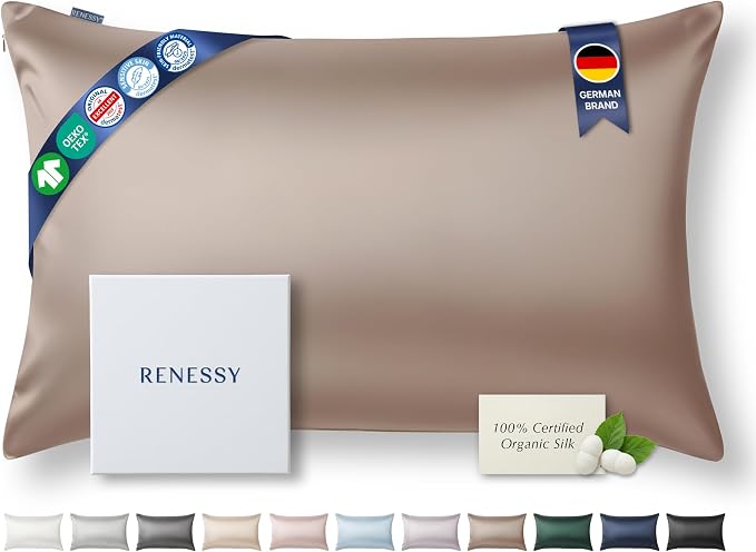 Premium Silk Pillowcase 100% Organic Mulberry Silk, 22 Momme, Grade 6A by RENESSY-GentlebyNature