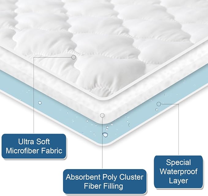2 Pack Queen Mattres Protector Pad Waterproof Quilted, Soft & Cooling Queen - Image 2