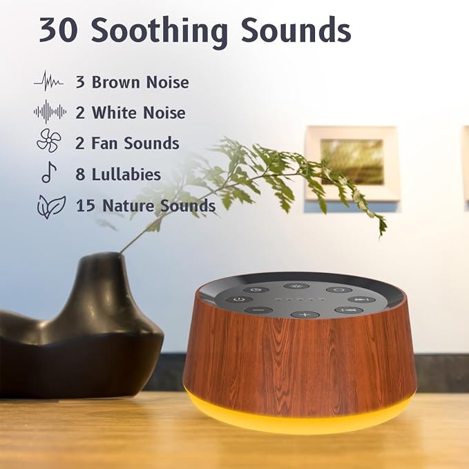 Brown Noise Sound Machine with 30 Soothing Sounds 12 Colors Night Light White - Image 2