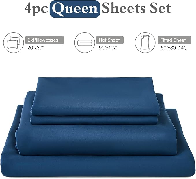 ILAVANDE Navy Queen Sheets Set 4 Piece, Hotel Luxury Super Soft 1800 Series - Image 6