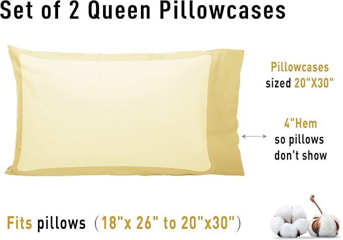 Sunflower Queen Pillowcases Set of 2, 100% Cotton Queen Size Pillow Cases 2 - Image 8