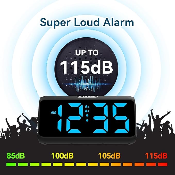 Netzu Digital Alarm Clocks for Bedrooms, Loud Alarm Clock - Image 4