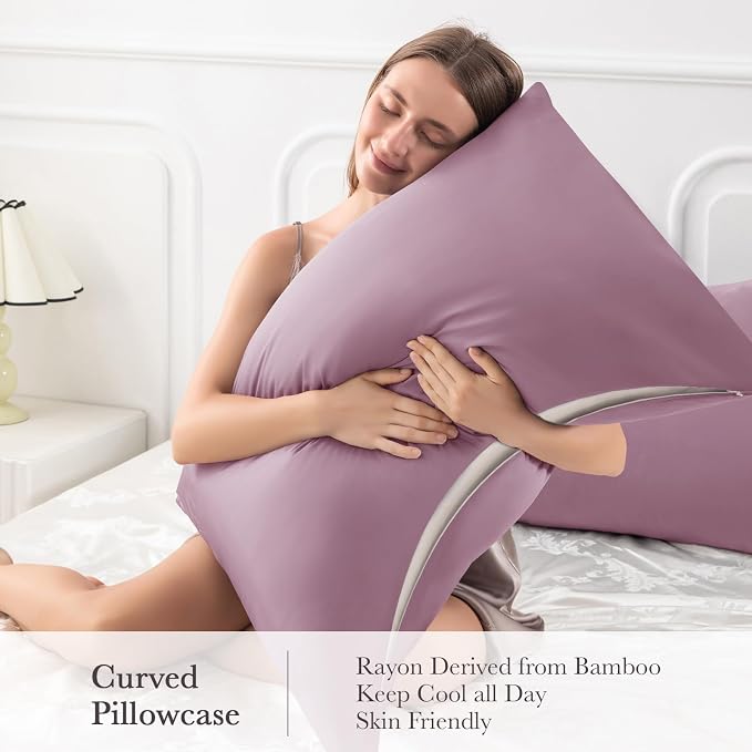 Curved Pillow Case King Size, Side Sleeper Pillow Cases Cover Cooling Rayon - Image 4
