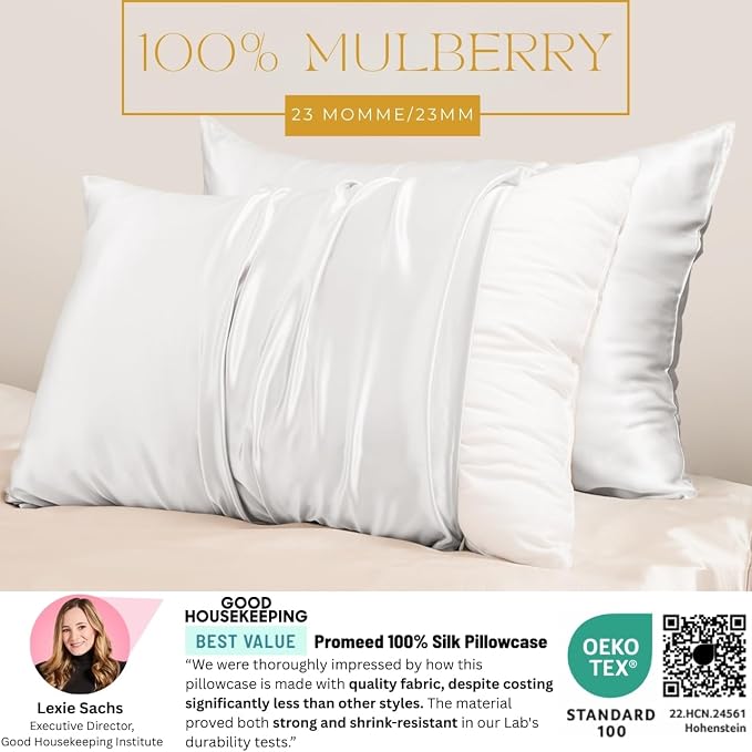 PROMEED 100% Mulberry Silk Pillowcase King Size White, Grade 6a+ 23 Momme Silk - Image 2