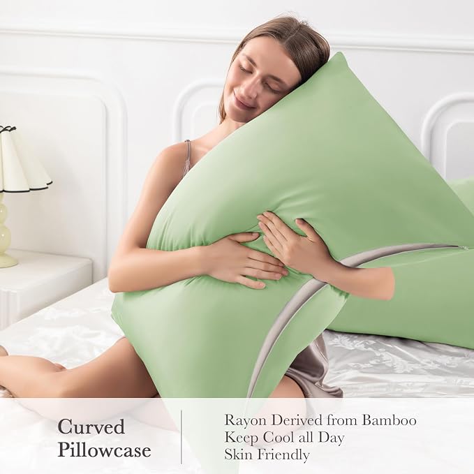Curved Pillow Case Queen Size, Side Sleeper Pillow Cases Cover Cooling Rayon - Image 4