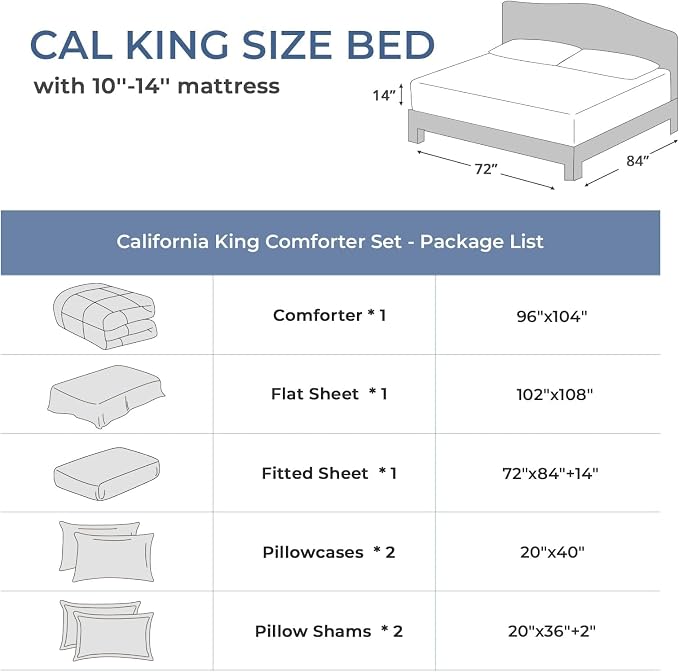 Sasttie California King Comforter Set, 7 Pieces Cal King Bed in a Bag, Complete - Image 7