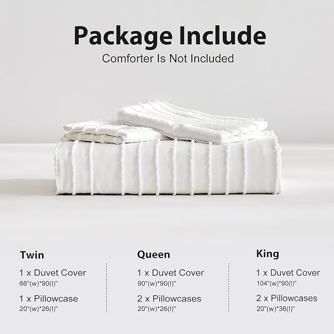 WARMDERN White Boho Duvet Cover Set King Size, Striped Textured Duvet Cover - Image 6