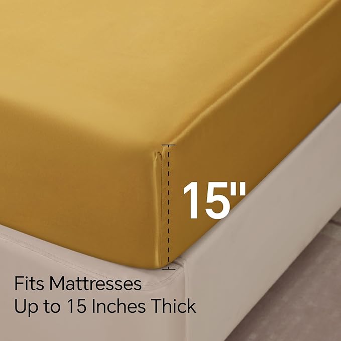 BEDELITE California King Sheets Set, Luxury Soft Gold Satin Sheets - Image 6