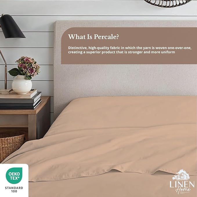 Linen Home 100% Cotton Percale 1 Flat Sheet, Queen Size - Image 4