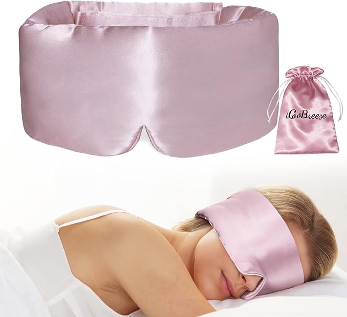 100% Natural Silk Eye Mask for Women Men, Soft Pressureless Cooling Blackout by iCooBreeze