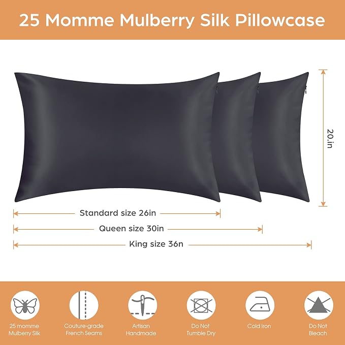 Silk Pillowcase for Hair and Skin, 2 Pack 100% Mulberry Silk Pillowcase 25 Momme - Image 7
