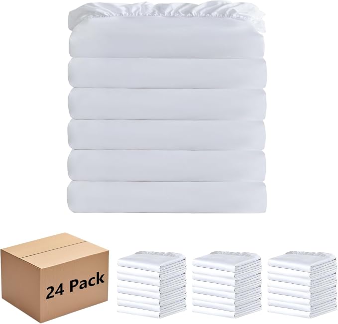 White Bulk Twin Fitted Sheet Only Deep Pocket 24 Pack, Quick Sort Bottom Bed by Culve