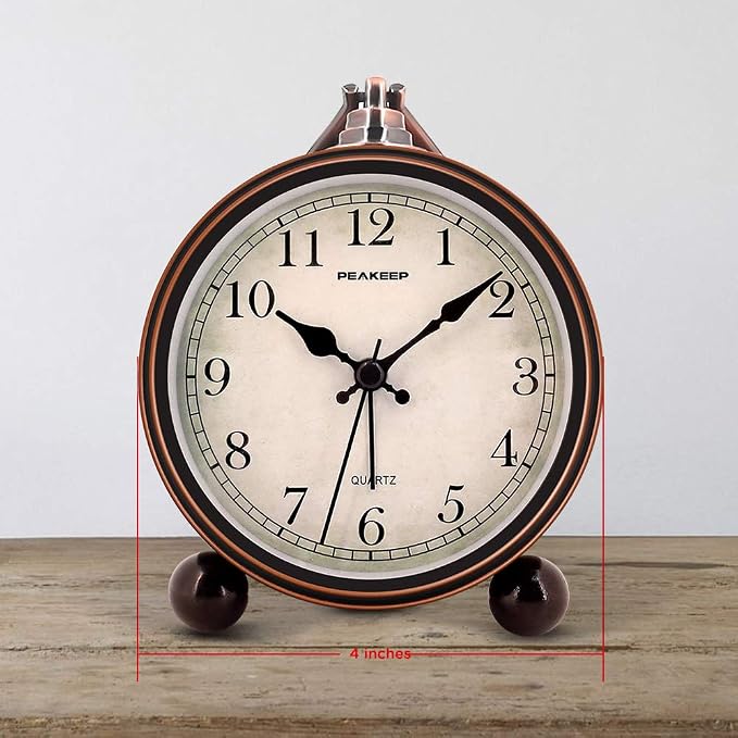 Peakeep 4" Small Battery Operated Antique Retro Analog Alarm Clock - Image 7