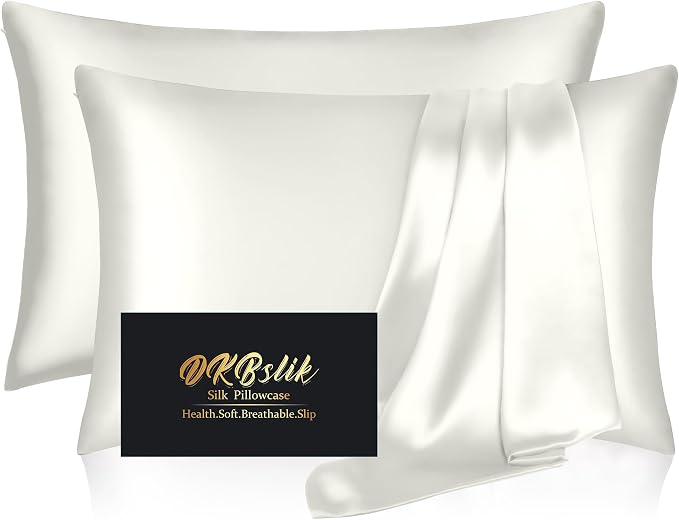 Silk Pillowcase 2 Pack, Natural Mulberry Silk Pillow Case, Anti Acne Silk by HOME
