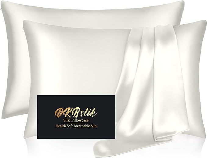 Silk Pillow Cases 2 Pack, Mulberry Silk Pillowcases Standard Set of 2, Anti Acne by HOME