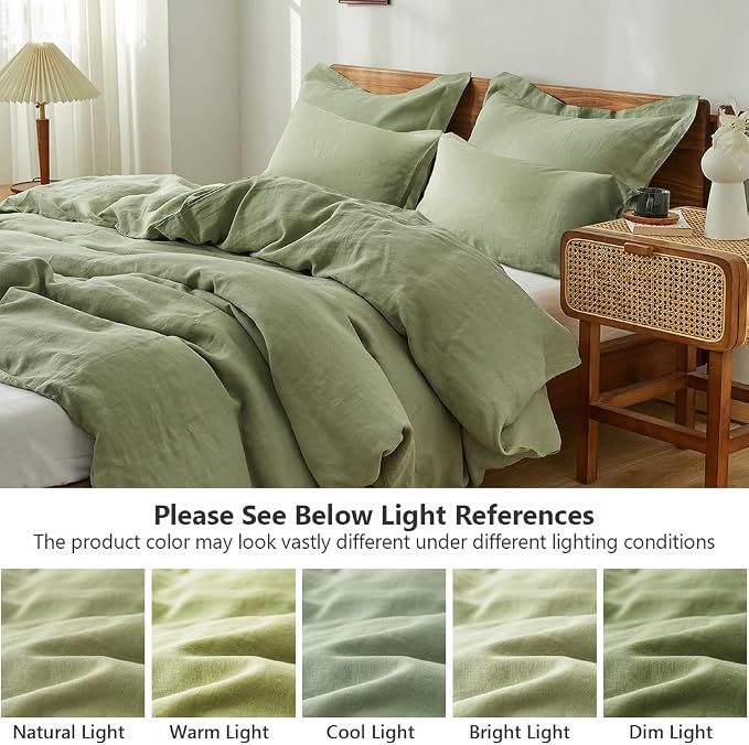 Simple&Opulence 100% Washed Linen Duvet Cover Set 5pcs Basic Style Natural - Image 6