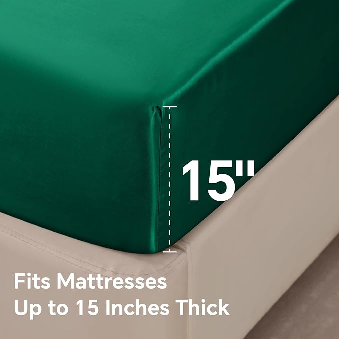 BEDELITE California King Sheets Set, Luxury Soft Dark Green Satin Sheets - Image 6