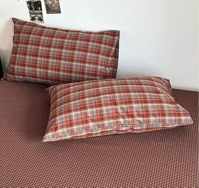 PinkMemory Caramel Blue Gingham Duvet Cover Queen 100% Washed Cotton Buffalo - Image 6