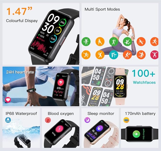 Fitness Trackers, Blood Oxygen Heart Rate Sleep Monitor, 1.47‘’ OLED Display - Image 2