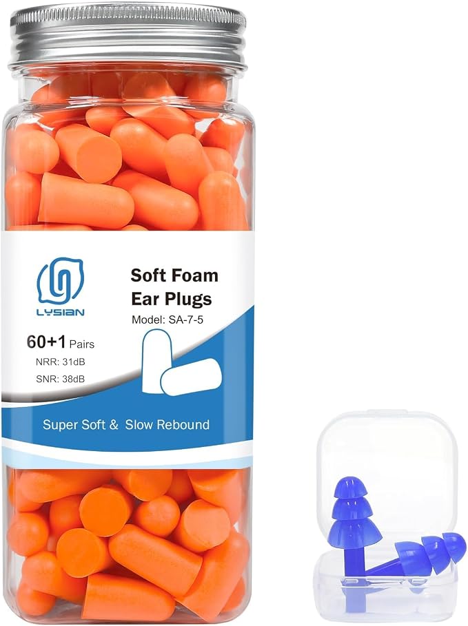 LYSIAN Soft Foam Earplugs 38dB SNR, 60 Pairs, Disposable Noise Cancelling Ear by LYSIAN
