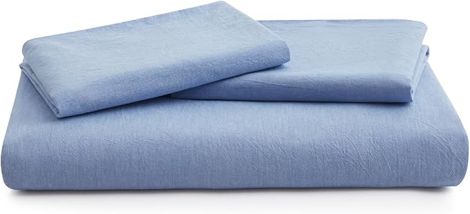 LOVQUE Light Blue Duvet Cover Full Size, 100% Washed Cotton Linen Like Bedding - Image 7