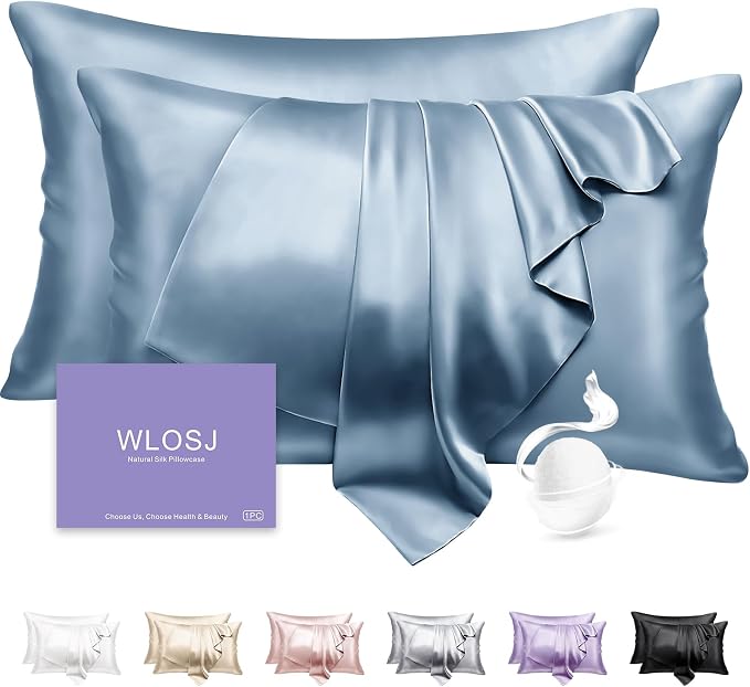 100% Silk Pillow Cases 2 Pack Queen Size Mulberry Silk Pillowcase Set of 2 by WLOSJ