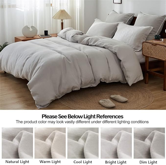 Simple&Opulence 100% Linen Duvet Cover Set 3pcs Basic Style Natural French - Image 6