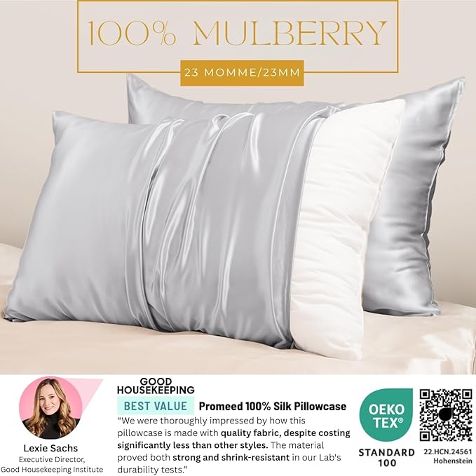 PROMEED 100% Mulberry Silk Pillowcase 2 Pack, Upgraded 3rd Generation Silk - Image 2