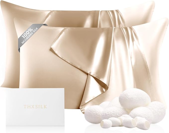 THXSILK Set of 2 100% Mulberry Silk Pillowcases by THXSILK