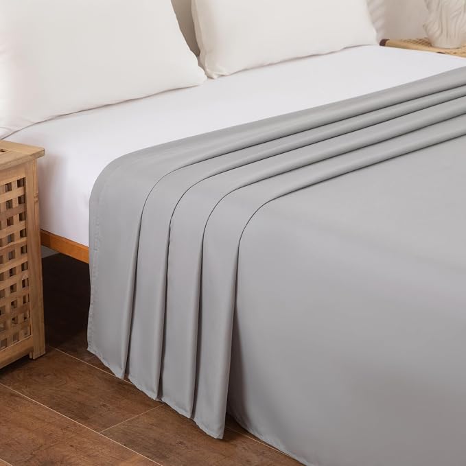Queen Flat Sheet Only， 90x102Inch Light Gray - Image 3