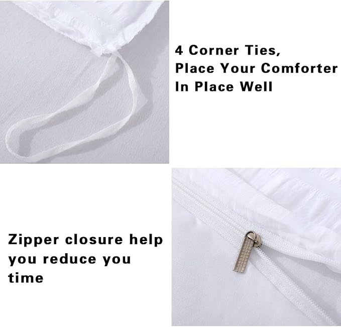 AveLom White Duvet Cover Queen， 3 Pieces Stripe Zipper Closure Corner Ties Soft - Image 5