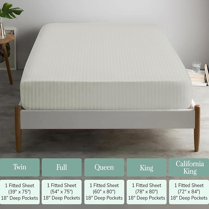 Feather & Stitch 1 Piece Fitted Sheet Twin Size, 100% Cotton Damask Sateen Weave - Image 6