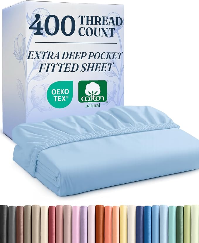 Extra Deep King 400 Thread Count Cotton Fitted Sheet by CGKUnlimited