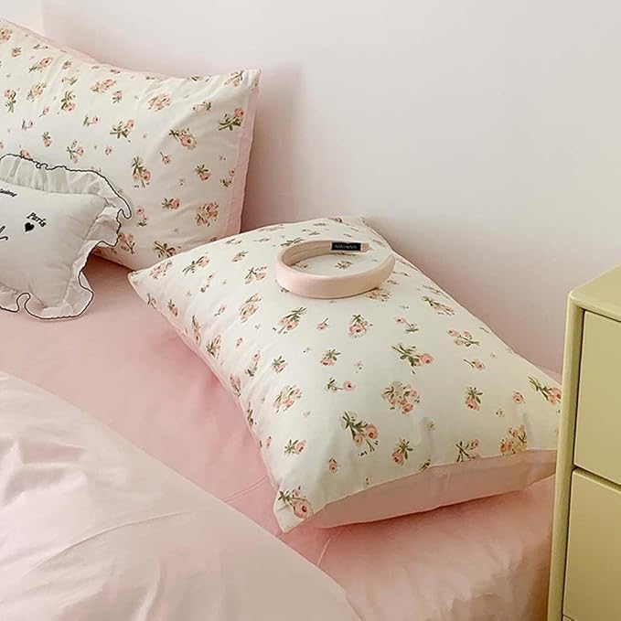 Nayoroom Pink Floral Duvet Cover Queen Size Reversible Green Botanical Leaf - Image 7