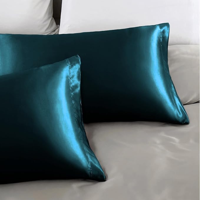 Aormenzy Satin Pillow Cases for Women Queen Size Set of 2, Dark Teal Satin - Image 5