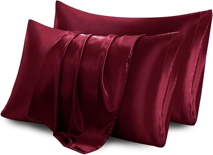 Aormenzy Satin Pillow Cases for Women King Size Set of 2, Burgundy Satin - Image 6