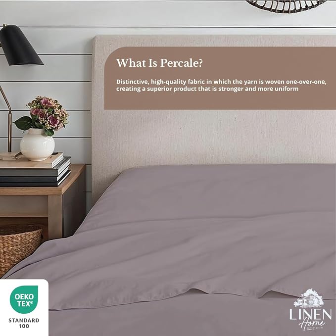 Linen Home 100% Cotton Percale 1 Flat Sheet, King Size - Image 4