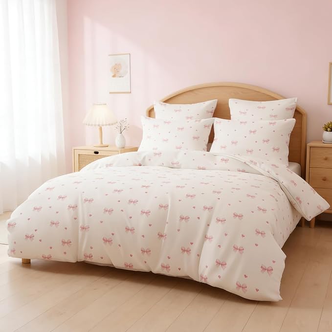 Nayoroom Pink Bow Duvet Cover Full Size Coquette Pink Heart Duvet Cover 3 - Image 3