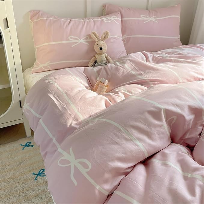 Nayoroom Pink Bow Duvet Cover Queen Size Kids Girls Cute Coquette Bedding Set 3 - Image 6
