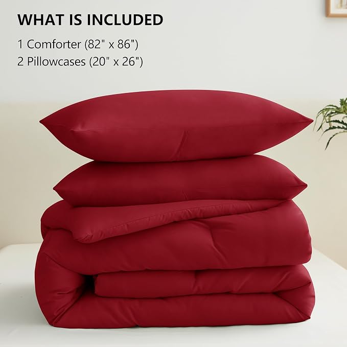 CozyLux Full Size Comforter Set Dark Red, 3 Pieces Solid Breathable Quilted - Image 6
