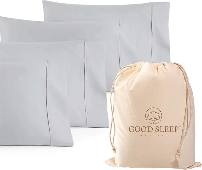 Set of 4 Pillow Cases King, 800 TC 100% Egyptian Cotton, Silky Soft Sateen by GoodSleepBedding