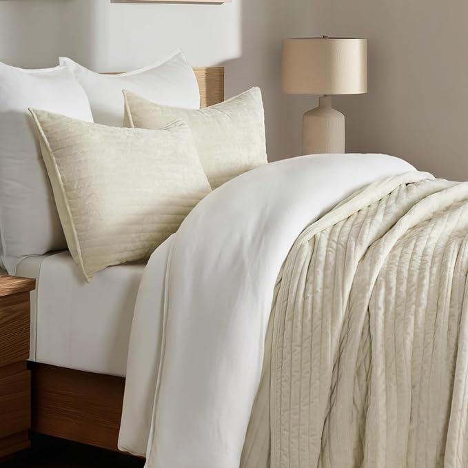 EVERGRACE Velvet Quilt Set Queen Size, Luxurious Soft Striped Channel Bedding - Image 4