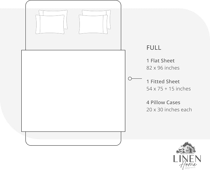 Linen Home 100% Cotton Percale Sheet Set, Full Size, Deep Pocket, 6 Pieces Set - Image 6
