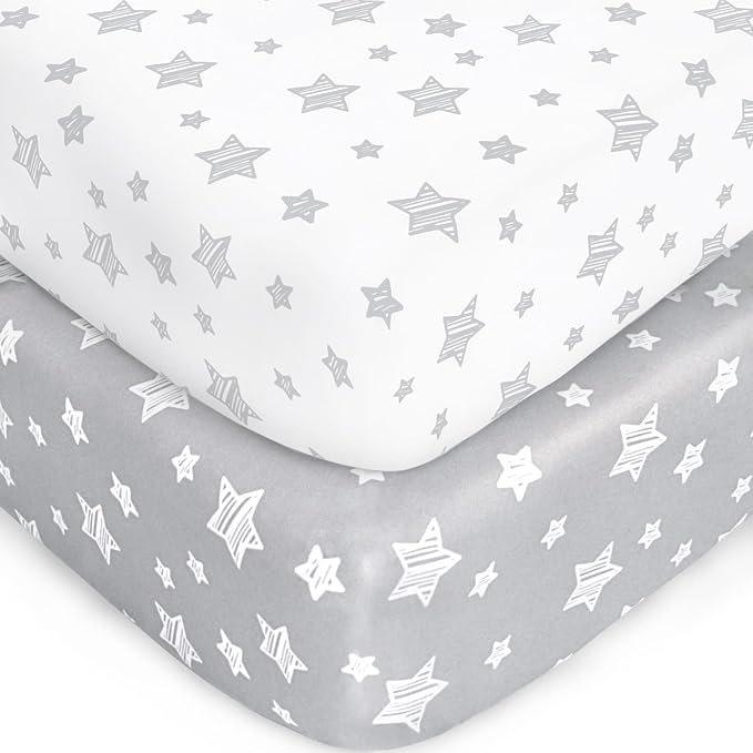 Crib Sheets for Boys or Girls 2 Pack, Fitted Crib Sheet for Standard Size Crib by Moonsea