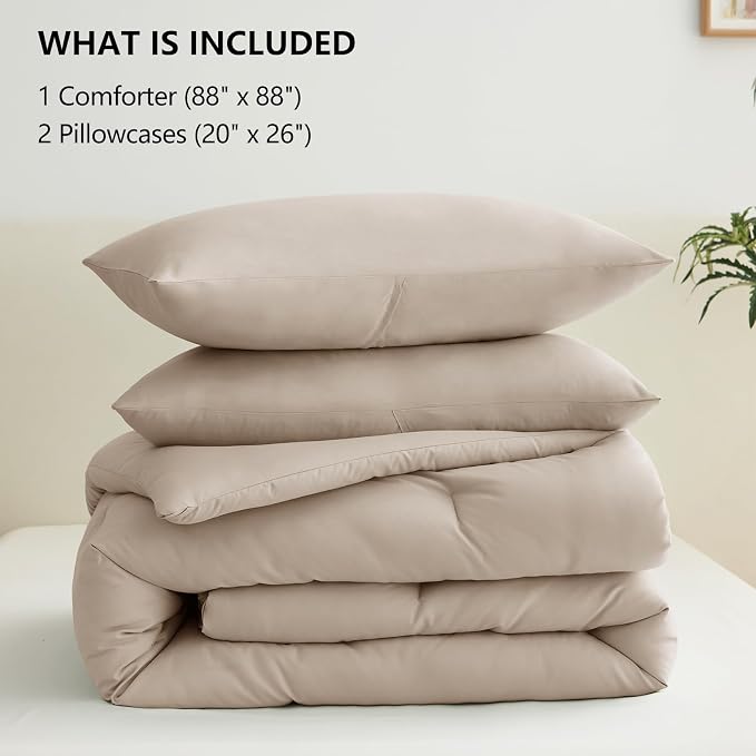 CozyLux Queen Comforter Set Wheat, 3 Pieces Solid Comforters Queen Size - Image 6